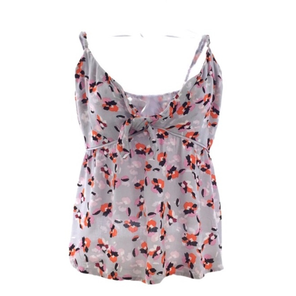 Elodie Gray Floral Front Tie Knotted Tank Top L